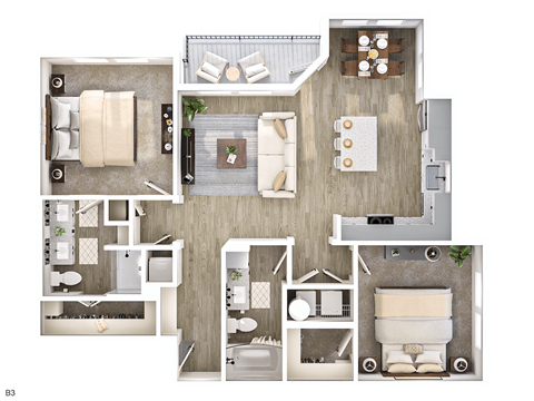Floor plan for 2 beds, 2 baths, 1120 sqft